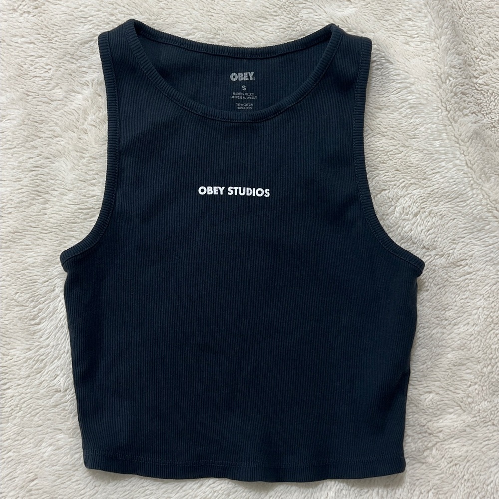 Obey Navy Blue Ribbed Knit Top
